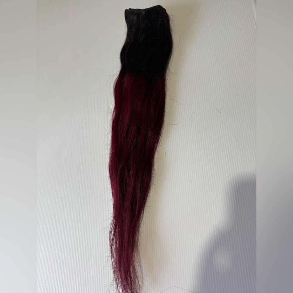 22 Inch Clip in Hair Extensions Ombre black to Burgundy 100% Human hair - Picture 3 of 5